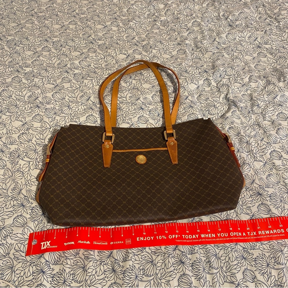 Rioni Brown Monogram Tote with Tan Leather Trim